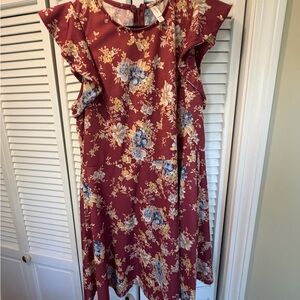 Xhilaration Floral Kids Dress in Burgundy and Blue